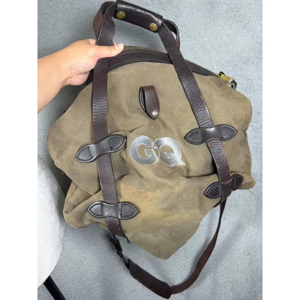 Filson‎ x GQ Rugged Twill Duffle Bag Otter Green Bridle Leather Made in USA Men
